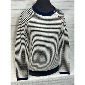Tabitha Webb Womens Knit Cardigan Sweater Size SMALL Lambswool Striped Preppy